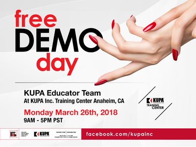 Demo Kupa Nail MIỄN PHÍ Thứ Hai, ngày 26 tháng 3 năm 2018 - Anaheim, CA
